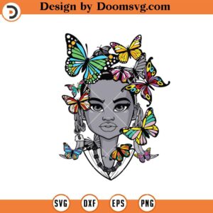 African Woman And Butterflies SVG, Nature Black Girl SVG, Afro Woman SVG
