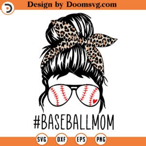 Baseball Mom Messy Bun SVG, Baseball Mom Leopard SVG