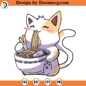 Cat Eating Ramen SVG, Cat Anime SVG, Ramen SVG, Anime Cricut SVG