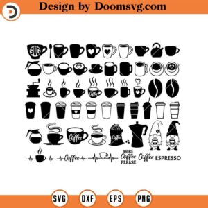 Coffee Mug Bundle SVG, Coffee Cup Bundle SVG, Coffee Silhouette SVG