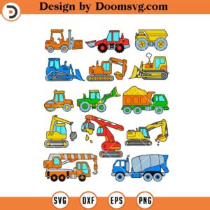 Construction Trucks Cartoon Bundle SVG, Layered Cut Files Cricut