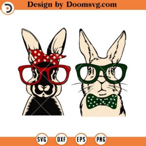 Couple Rabbit Wear Polka Dot Glasses SVG, Easter Bunny SVG