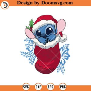 Cute Stitch In Christmas Socks, Christmas Stitch Disney SVG Files For Cricut