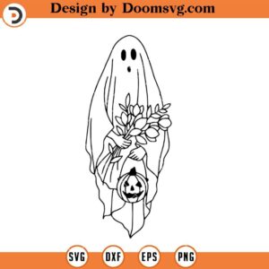 Floral Ghost Silhouette SVG, Halloween Funny Ghost SVG