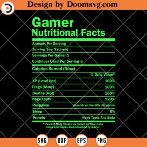 Gamer Nutrition Facts SVG, Funny Gamer SVG, SVG Video Games, Gamer SVG