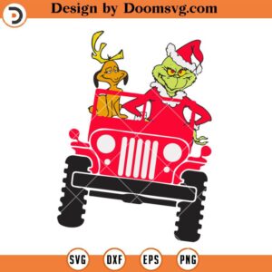 Grinch Driving Jeep With A Dog SVG, Christmas Jeep Grinch SVG Files For Cricut