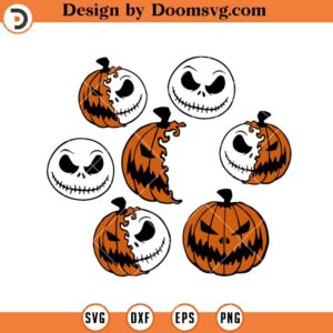 Half Jack Skellington Face Half Pumpkin Face SVG, Halloween SVG