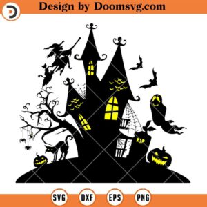 Halloween Haunted House Silhouette SVG, Silhouette SVG