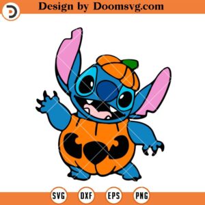 Halloween Pumpkin Stitch Disguise SVG, Lilo And Stich SVG, Disney Cartoon Halloween SVG