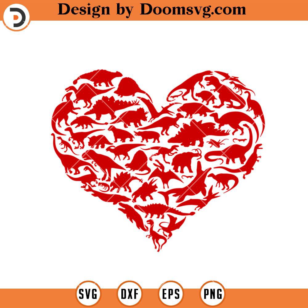 Heart Made Of Dinosaur SVG, Love Dinosaur SVG, Valentine SVG - Doomsvg