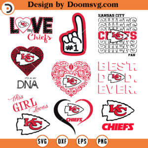 Kansas City Chiefs SVG, Kansas City Chiefs Logo, Love Heart, Dad, Girl Bundle SVG