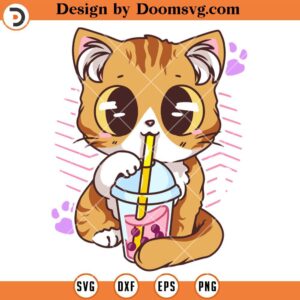 Kawaii Cat Boba Bubble Milk Tea SVG, Anime Kitten SVG