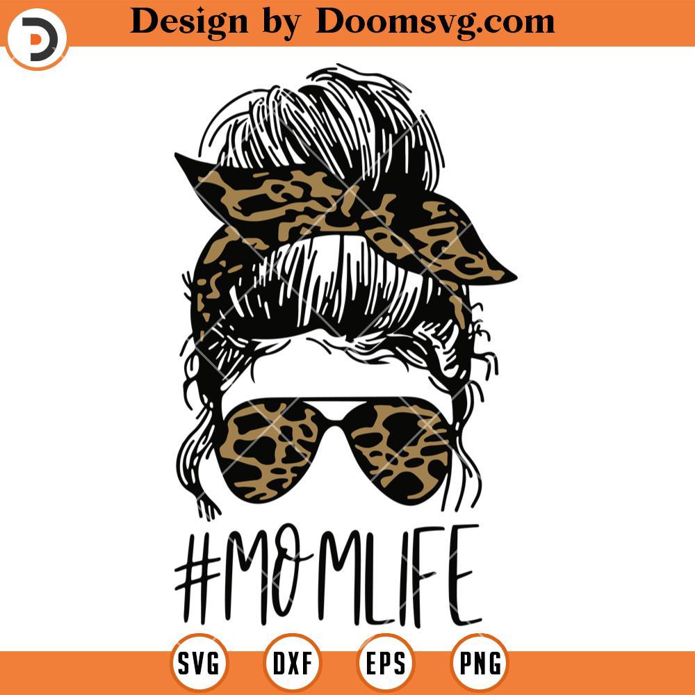 Leopard Mom Life SVG, Mom Life Messy Bun With Leopard Headbands SVG V2 ...