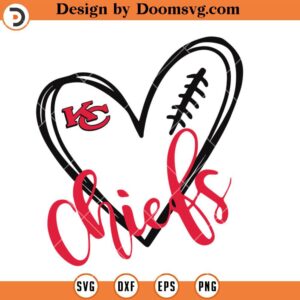 Love Chiefs Heart SVG, Kansas City Chiefs SVG, NFL Football Team SVG Files For Cricut