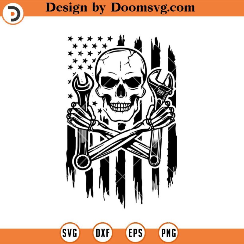 Mechanic Skull SVG, Skull USA Flag SVG, Mechanic SVG - Doomsvg