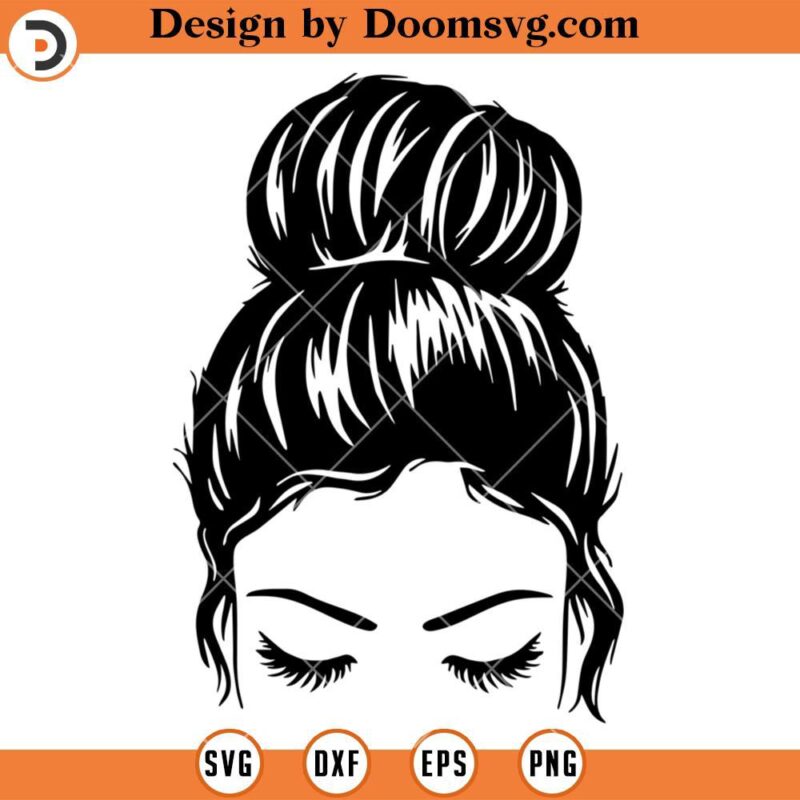 Messy Bun SVG, Girl Hair Bun Silhouette SVG - Doomsvg