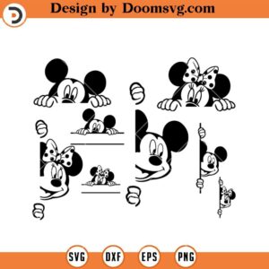 Mickey Minnie Peeking SVG, Mickey Silhouette SVG