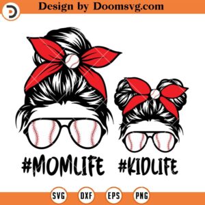 Mom Life Kid Life Baseball SVG, Messy Bun Baseball SVG