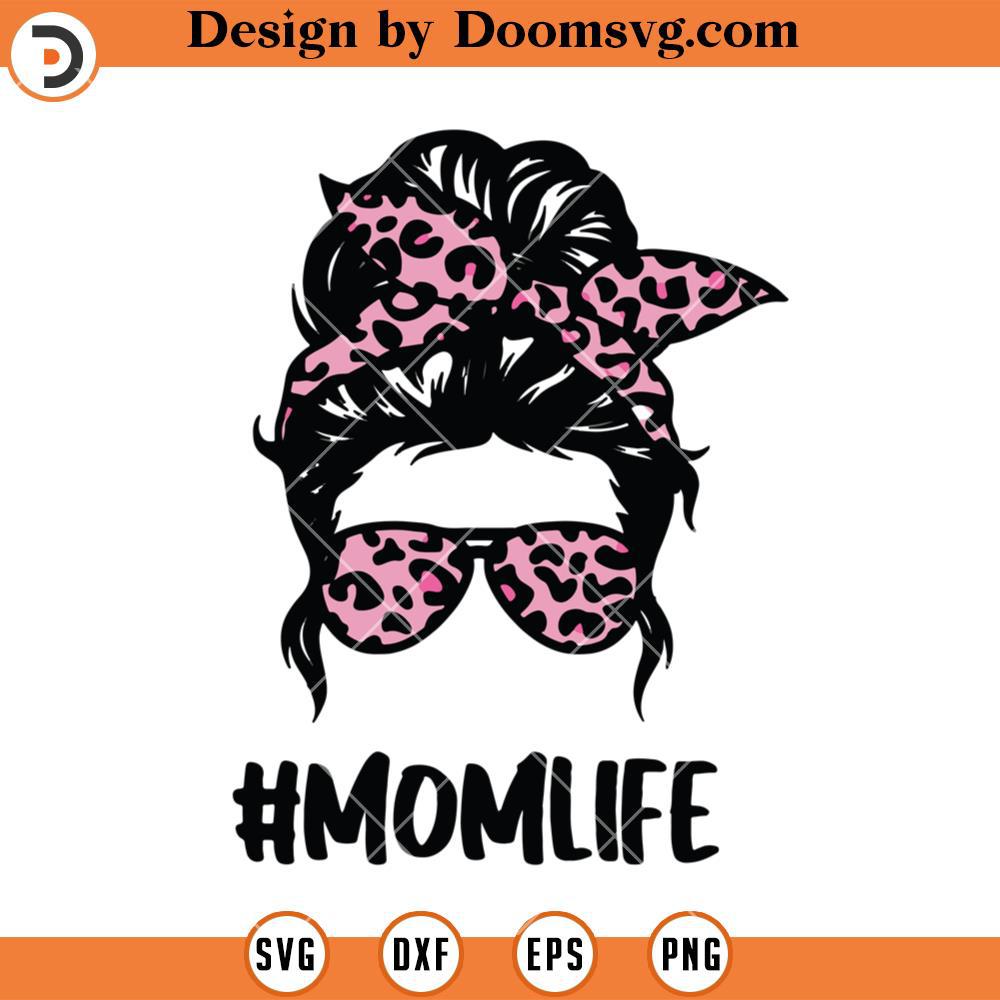 Momlife SVG, Mom Messy Bun With Pink Headbands SVG - Doomsvg