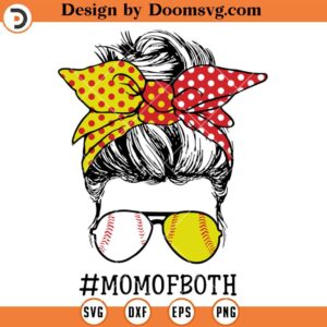 Momoboth Baseball And Softball SVG, Messy Bun With Baseball Softball Headbands SVG, Momlife SVG