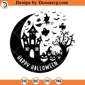 Night halloween In The Moon Silhouette SVG, Halloween SVG