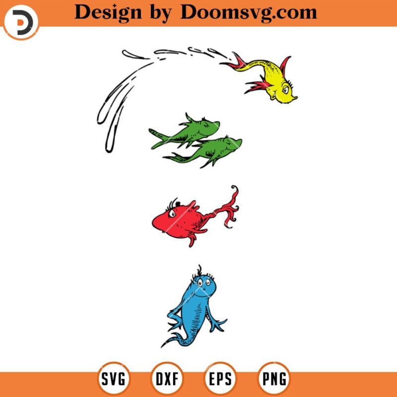 Dr Seuss, One Fish Two Fish, Children's Book SVG - Doomsvg