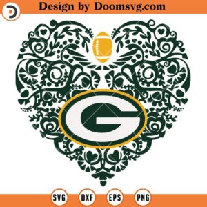 Packers Heart Logo SVG, Green Bay Packers SVG, NFL Football Team SVG Files For Cricut