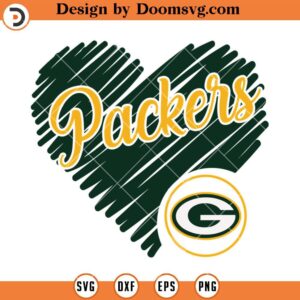 Packers Heart SVG, Green Bay Packers SVG, NFL Football Team SVG Files For Cricut