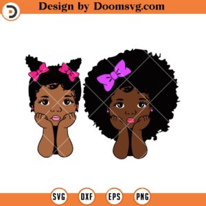 Peekaboo Girls With Puff Afro Ponytails SVG, Cute Black African American Kids SVG, African American SVG