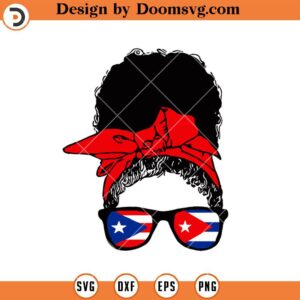Puerto Rico Flag Glasses SVG, Messy Bun Afro Girl SVG, Puerto Rico Girl SVG