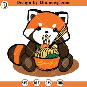 Red Panda Eating Ramen SVG, Cartoon SVG Files For Cricut