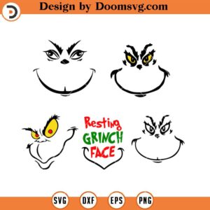 Resting Grinch Face Bundle SVG, Grinch Smile SVG Files For Cricut