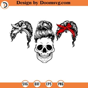 Skull Mom Messy Bun Replace SVG, Skull Mom Life SVG, Messy Bun Hair Replace SVG