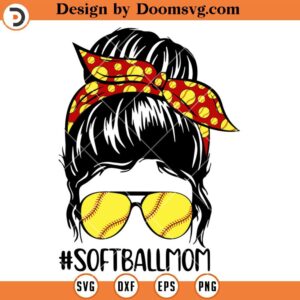 Softball Mom SVG, Messy Bun With Softball Headband SVG, Softball SVG