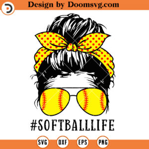 Softball Mom SVG, Softball Messy Bun SVG Files For Cricut