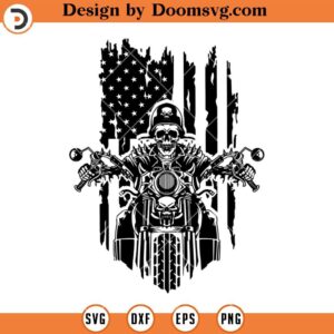 US flag Biker Skull SVG, American Motorbike Skeleton SVG, Skull Motobike SVG