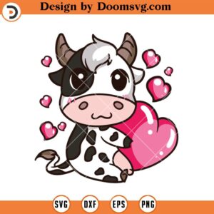 Valentine Cow SVG, Holding Heart Love Valentine's Day SVG