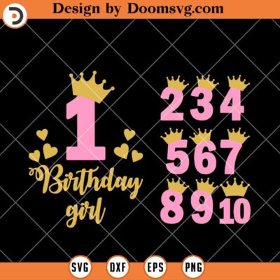 1 To10 Numbers For Princess Birthday SVG, Pink Font Birthday Princess ...