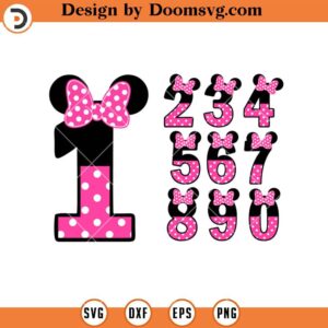 1 to 10 Minnie Numbers Birthday SVG, Minnie Birthday Font Girl SVG