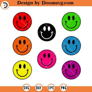 90’s Smiley Face Pack SVG, Funny Colorful Emotion Icon SVG