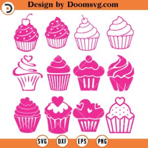 Bundle Pink Silhouette Cupcake SVG, Birthday Cupcake SVG