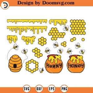Cartoon Honey Bee Bundle SVG, Dripping Honey SVG, Bee Hive SVG