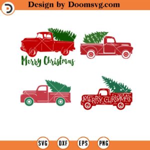 Christmas Red Truck Bundle SVG, Truck Carrying Christmas Tree SVG