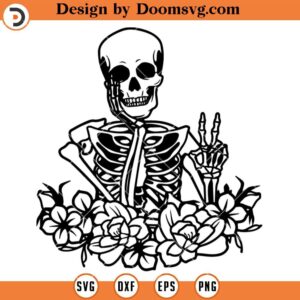 Floral Skeleton V Sign SVG, Glowforge Cutfiles Clipart SVG