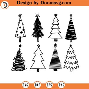 Hand Drawn Christmas Tree Silhouette SVG, Xmas Tree SVG