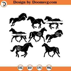 Horse Silhouette Bundle SVG, Horse Monogram SVG