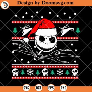 Jack Skellington Santa Hat SVG, Horror Movie Character Christmas SVG