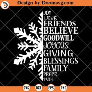 Joy Love Friends Believe Good Family Peace Faith Silhouette SVG, Christmas Quotes SVG