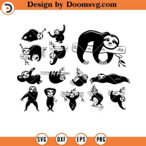 Lazy Sloth Silhouette SVG, Sloth Bundle SVG, Cute Sloth SVG