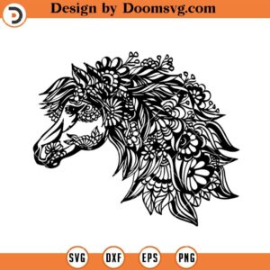 Mandala Horse Silhouette SVG, Horse Flower SVG